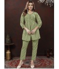 Green Cotton Handwork Casual Co-Ord Set