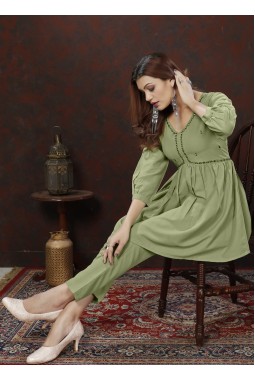Green Cotton Handwork Casual Co-Ord Set