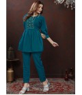 Royal Blue Cotton Handwork Casual Co-Ord Set