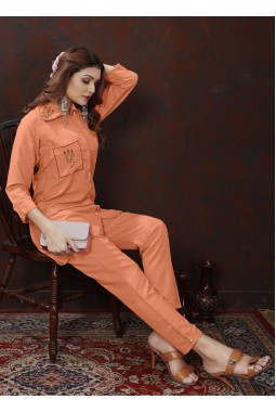 Peach Cotton Handwork Casual Co-Ord Set