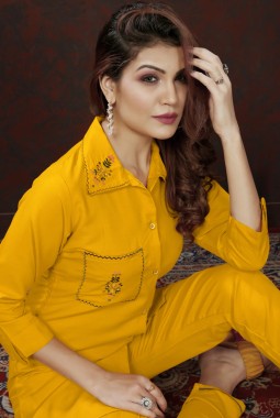 Mustard Cotton Handwork Casual Co-Ord Set