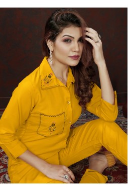 Mustard Cotton Handwork Casual Co-Ord Set