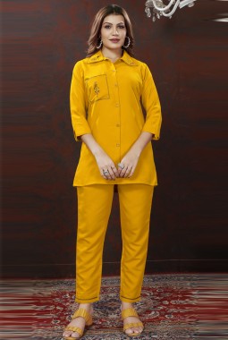 Mustard Cotton Handwork Casual Co-Ord Set