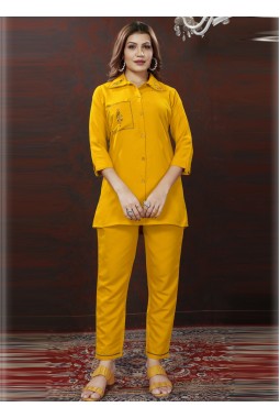 Mustard Cotton Handwork Casual Co-Ord Set