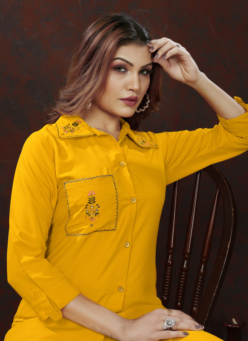 Mustard Cotton Handwork Casual Co-Ord Set