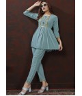 Blue Cotton Handwork Casual Co-Ord Set