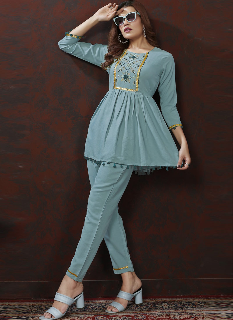 Blue Cotton Handwork Casual Co-Ord Set