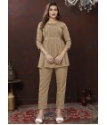 Beige Cotton Handwork Casual Co-Ord Set