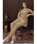 Beige Cotton Handwork Casual Co-Ord Set