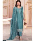 Blue Silk Georgette Embroidered Wedding Salwar Kameez