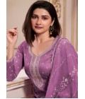 Lavender Silk Georgette Thread Embroidered Wedding Salwar Kameez