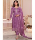 Lavender Silk Georgette Thread Embroidered Wedding Salwar Kameez