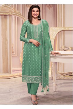 Green Silk Georgette Embroidered Wedding Salwar Kameez