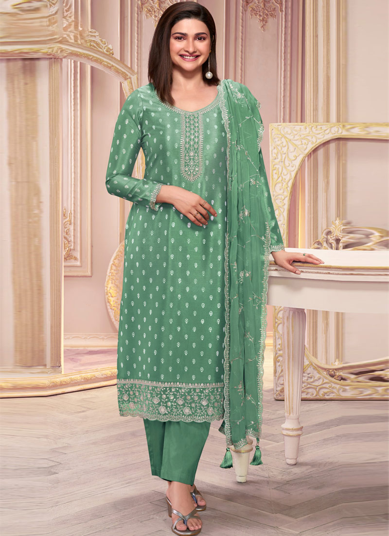 Green Silk Georgette Embroidered Wedding Salwar Kameez