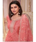 Peach Silk Georgette Thread Embroidered Wedding Salwar Kameez