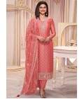 Peach Silk Georgette Thread Embroidered Wedding Salwar Kameez