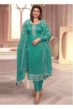Turquoise Blue Silk Georgette Embroidered Wedding Salwar Kameez