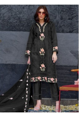 Black Organza Sequins Embroidered Casual Wear Salwar Kameez