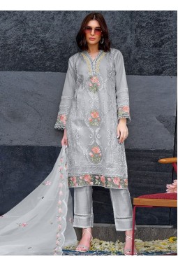 Grey Organza Sequins Work Casual Wear Salwar Kameez
