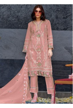 Peach Organza Diamond Work Casual Wear Salwar Kameez