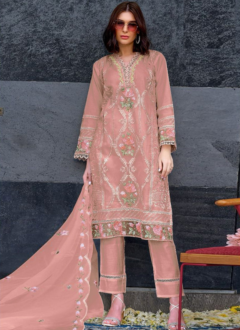Peach Organza Diamond Work Casual Wear Salwar Kameez Peach Organza Diamond Work Casual Wear Salwar Kameez