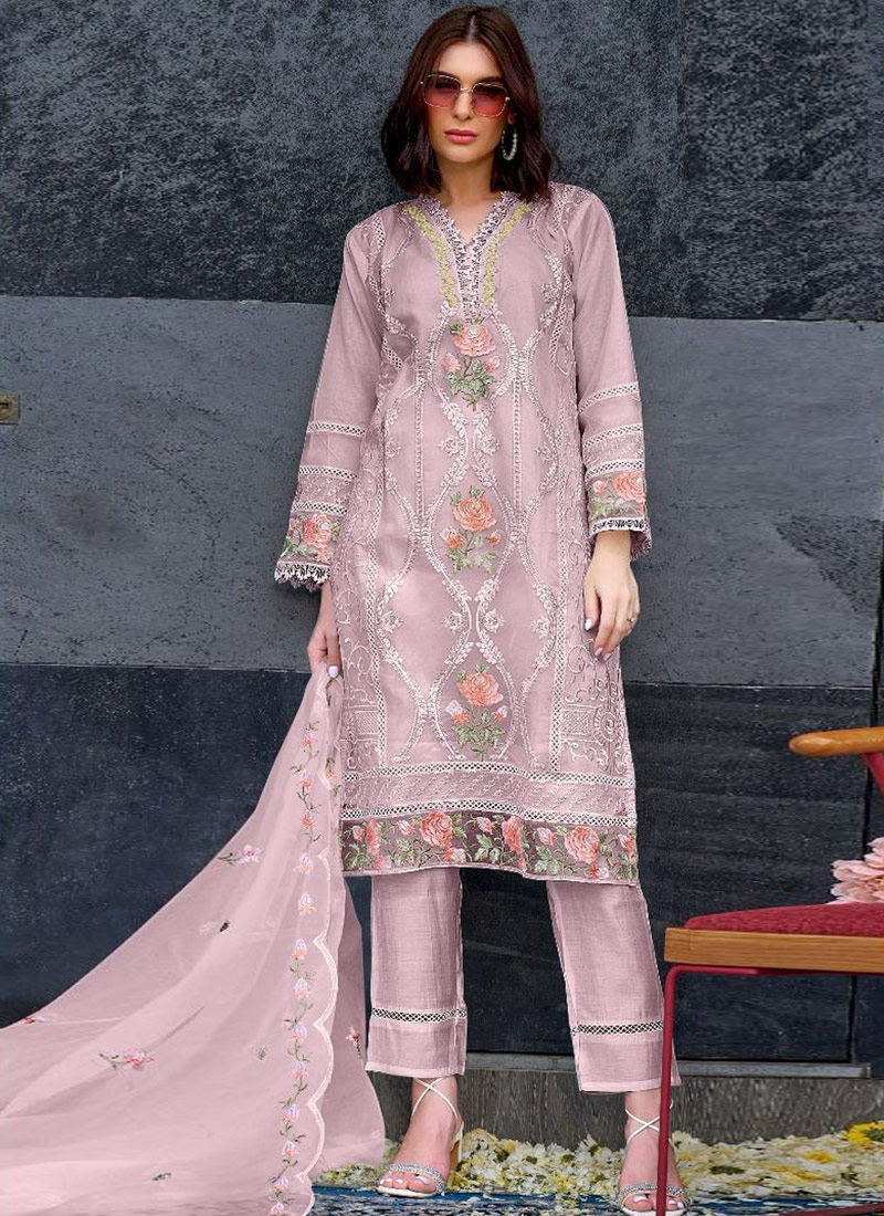 Pink Organza Diamond Work Casual Wear Salwar Kameez