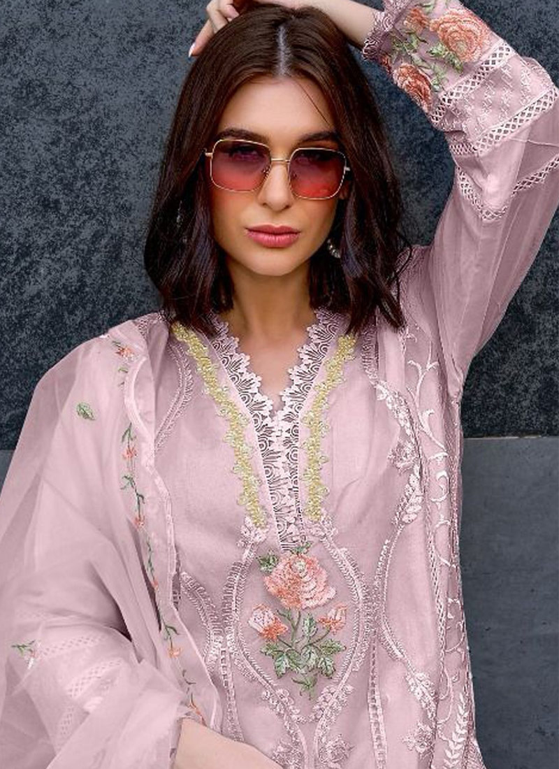 Pink Organza Diamond Work Casual Wear Salwar Kameez