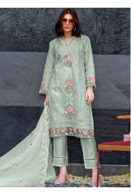 Sea Green Organza Sequins Embroidered Casual Wear Salwar Kameez