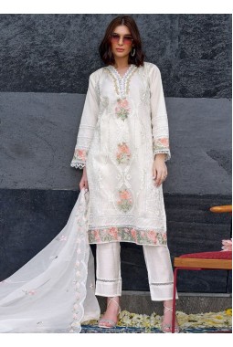 White Organza Embroidered Casual Wear Salwar Kameez