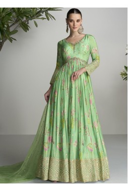 Sea Green Chinnon Handwork Wedding Gown