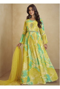 Green Chinnon Mirror Work Wedding Gown