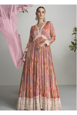 Orange Chinnon Handwork Wedding Gown