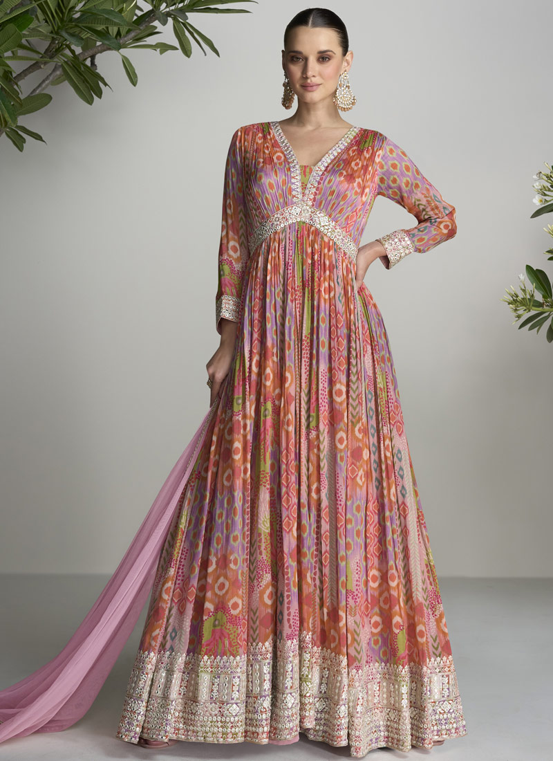 Orange Chinnon Handwork Wedding Gown