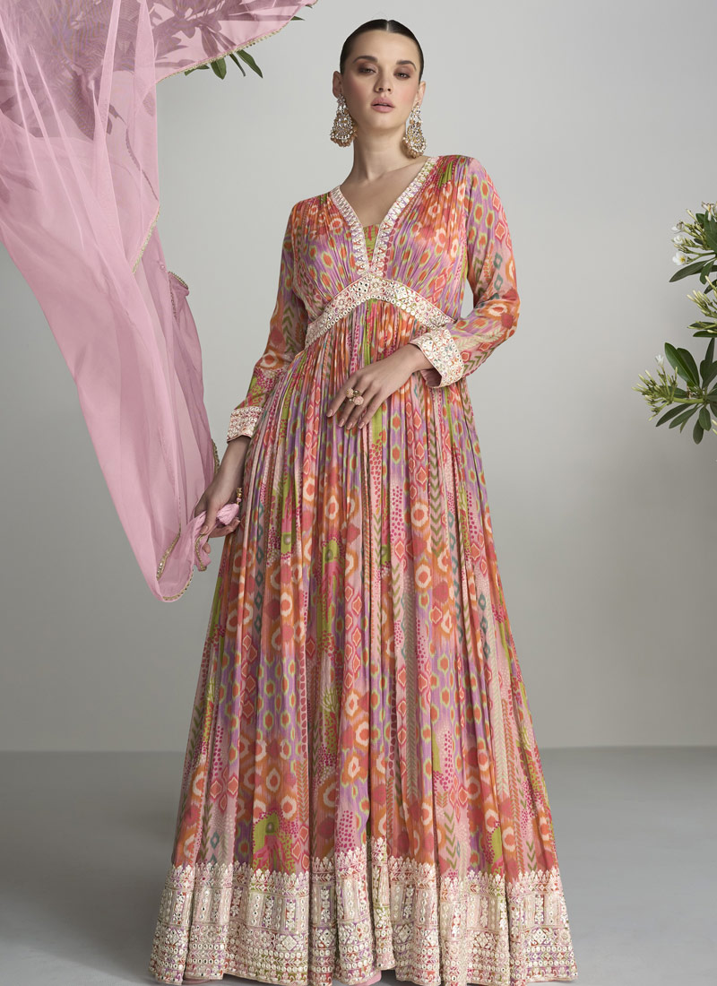 Orange Chinnon Handwork Wedding Gown