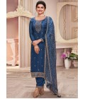 Royal Blue Silk Georgette Embroidered Wedding Salwar Kameez