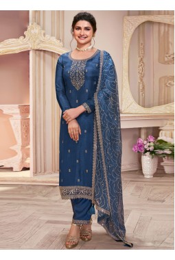 Royal Blue Silk Georgette Embroidered Wedding Salwar Kameez