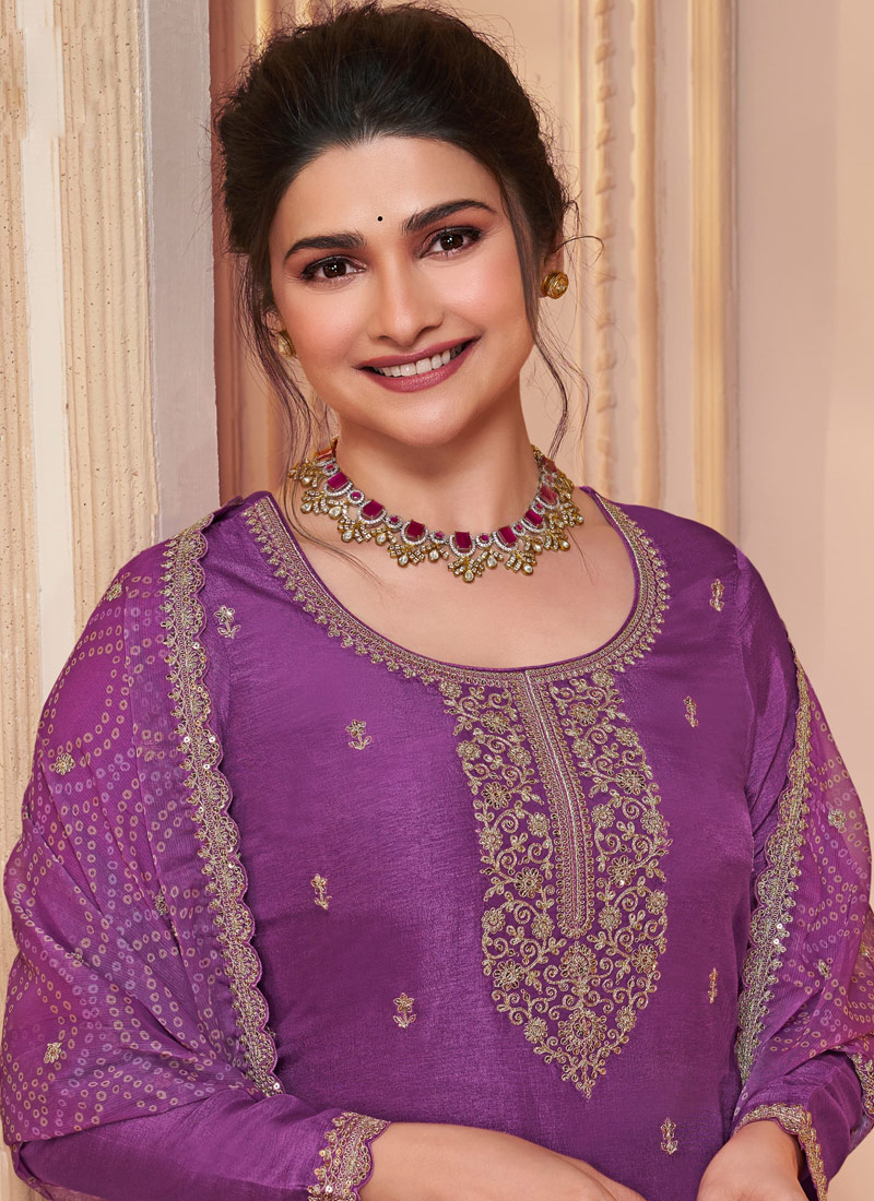 Lavender Silk Embroidered Wedding Salwar Kameez