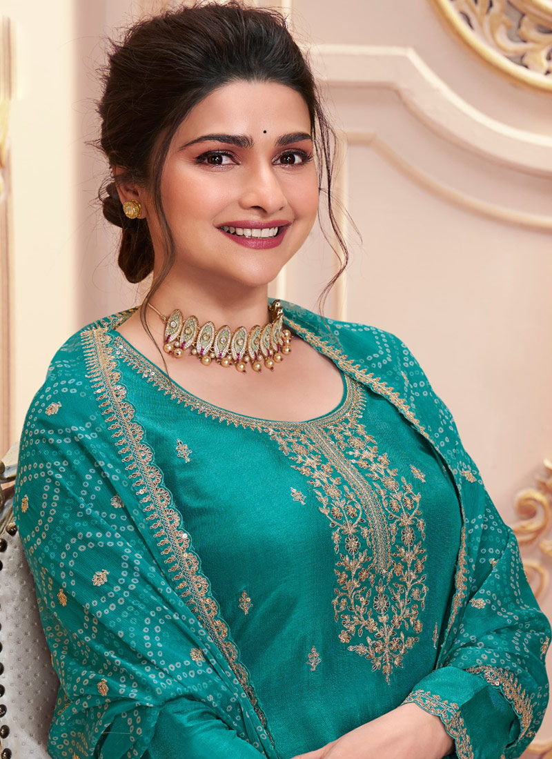 Sea Green Silk Georgette Embroidered Wedding Salwar Kameez