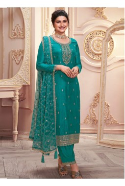 Sea Green Silk Georgette Embroidered Wedding Salwar Kameez