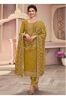 Mustard Silk Embroidered Wedding Salwar Kameez