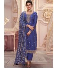 Blue Silk Georgette Embroidered Wedding Salwar Kameez