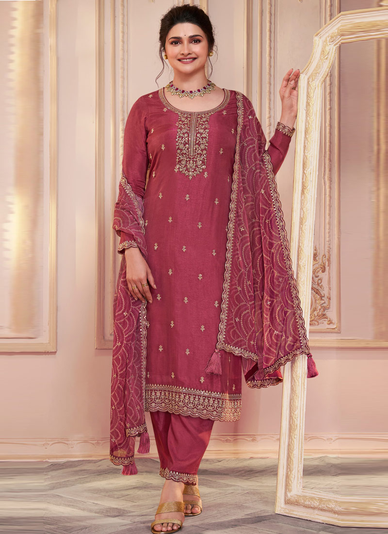 Red Silk Embroidered Wedding Salwar Kameez