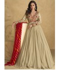 Beige Chinnon Silk Embroidered Wedding Salwar Kameez