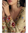 Beige Chinnon Silk Embroidered Wedding Salwar Kameez