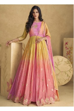 Multi Color Chinnon Silk Embroidered Wedding Salwar Kameez