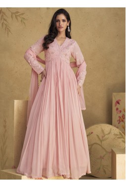 Pink Chinnon Silk Embroidered Wedding Salwar Kameez