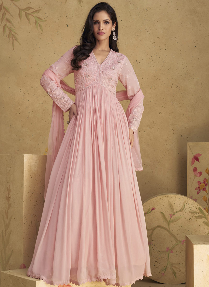 Pink Chinnon Silk Embroidered Wedding Salwar Kameez