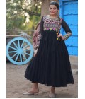 Black Faux Blooming Kutchi Gamthi Work Navratri Gown