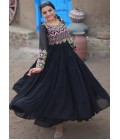 Black Faux Blooming Kutchi Gamthi Work Navratri Gown