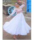 White Faux Blooming Kutchi Gamthi Work Navratri Gown